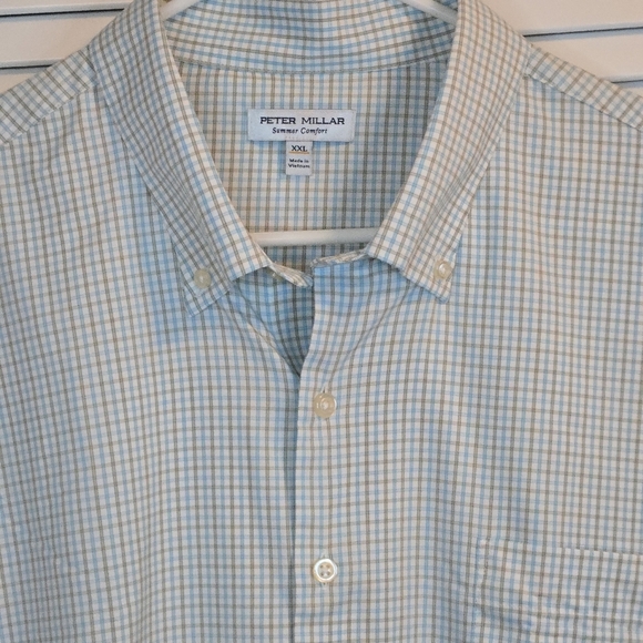 PETER MILLAR summer comfort teal plaid button down shirt XXL Dress Shirt LUXURY - Picture 3 of 7
